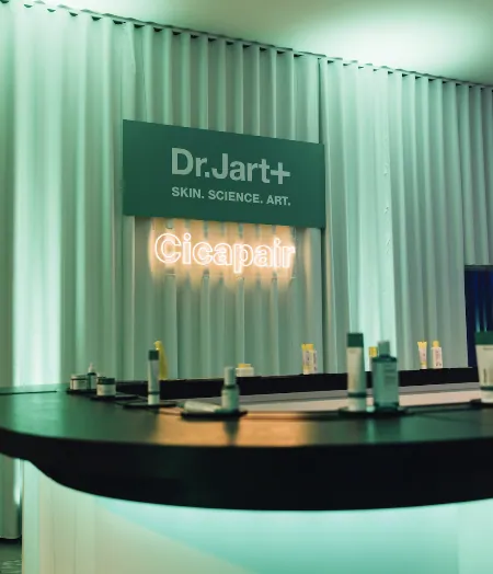 Cicapair products displayed beneath the Dr.Jart+ Skin Science Art sign